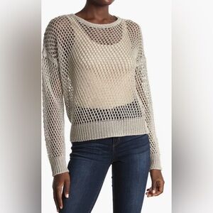 360 Sweater Linen Blend Italian Yarn Dove Open Stitch Knitted Sweater, size M